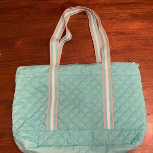 Quilted aquamarime color thick strap tote bag